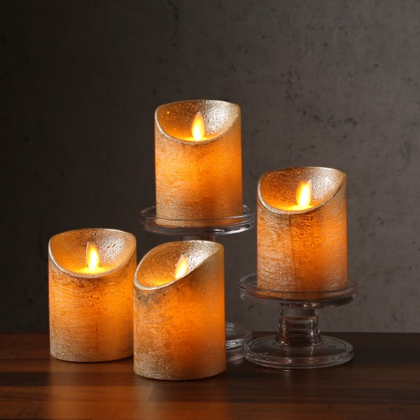 LED Kerzenset M-Twinkle - Echtwachs - bewegliche Flamme - zum Auspusten - H: 10cm - gold - 4Stück