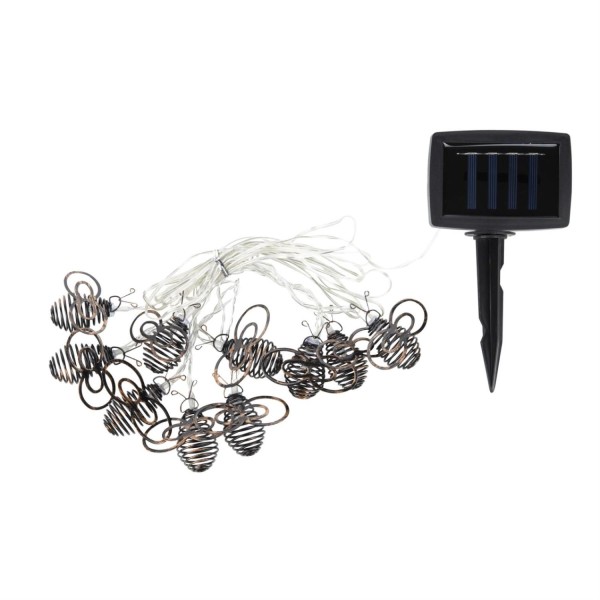 LED Solar Lichterkette Bienen - 10 warmweiße LED - 2 Leuchtfunktionen - L: 1,8m - für Außen
