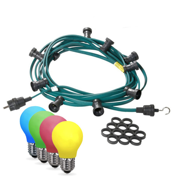 Illu-/Partylichterkette 10m | Außenlichterkette | Made in Germany | 30 x bunte LED Tropfenlampe