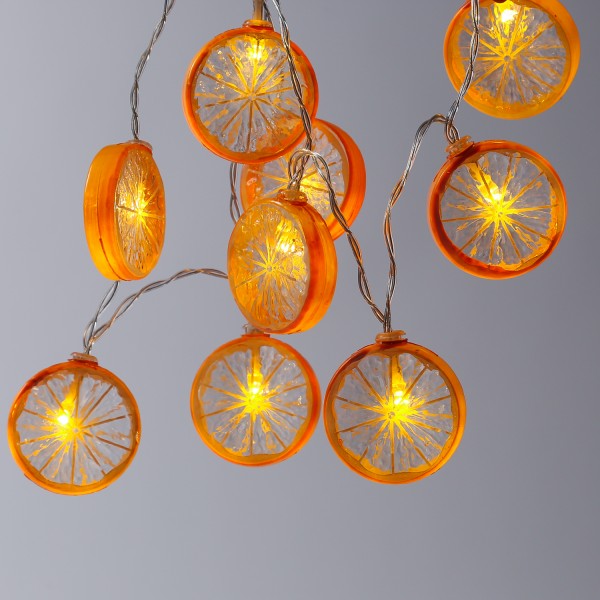 LED Lichterkette ORANGE - 10 Orangenscheiben - warmweiße LED - Batteriebetrieb - L: 90cm - orange