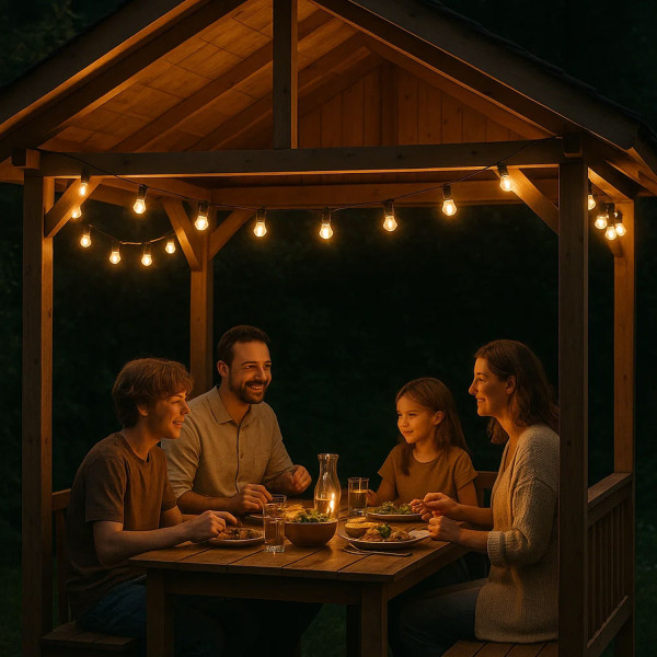 Illu-/Partylichterkette 40m - Außenlichterkette weiß - Made in Germany- 60 Edison LED Filamentlampen