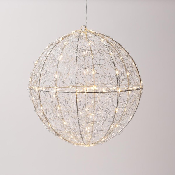 LED 3D Designkugel TRASSEL - Drahtkugel - D: 30cm - 150 warmweiße LED - Silberdraht - outdoor