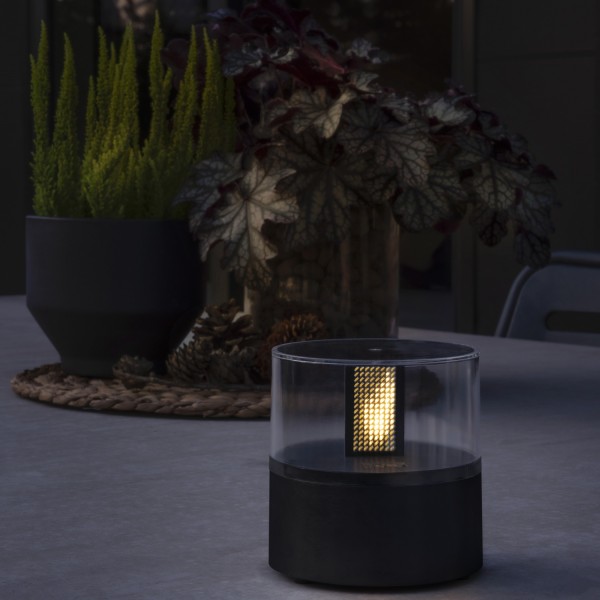 LED Dekoleuchte FLAMME - warmweiße LED - Flammeneffekt - H: 10cm - Timer - Batterie - schwarz