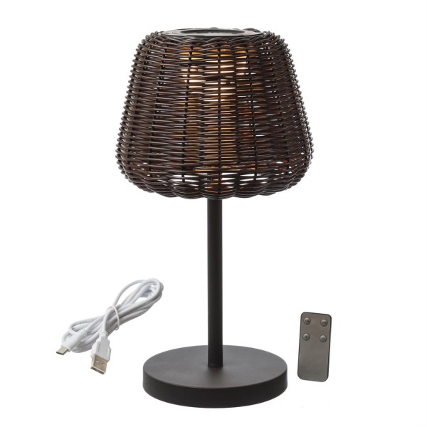 LED Garten Tischleuchte - in Rattanoptik - H: 45cm - dimmbar - aufladbar - mit Fernbedienung - braun