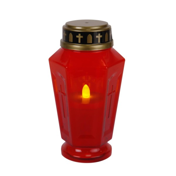 LED Grablicht Serene - Grabkerze - warmweiße LED - H: 15,5cm - 1000h Leuchtdauer - rot/gold