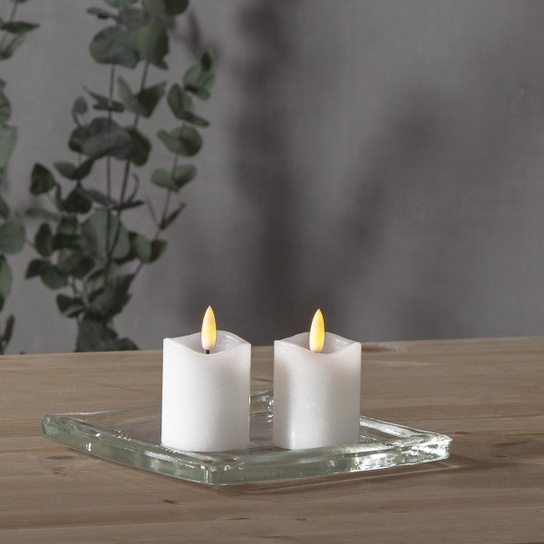 LED Stumpenkerze "Flamme" - Echtwachs - warmweiße Flamme - H: 7,5cm - Batterie inkl.-Timer - 2er Set