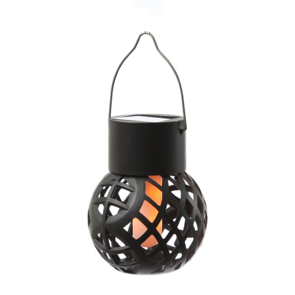 LED Solar Hängeleuchte Feuerball - Kugelleuchte mit Flammeneffekt - H: 9cm - Sensor - schwarz
