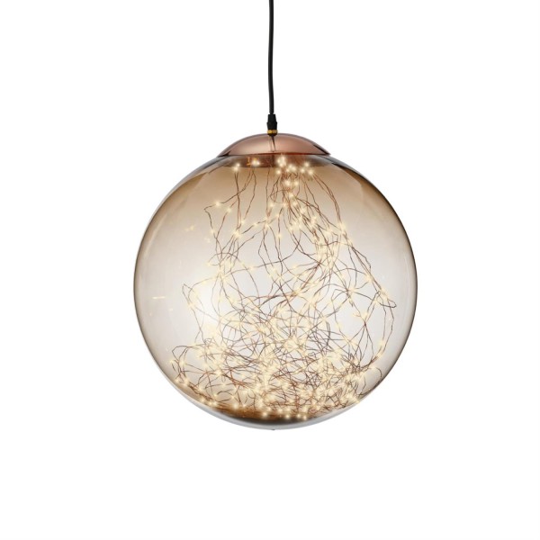 LED Kugel mit Drahtlichterkette - hängend - 300 bernsteinfarbene LED - D: 40cm - Außen - bernstein