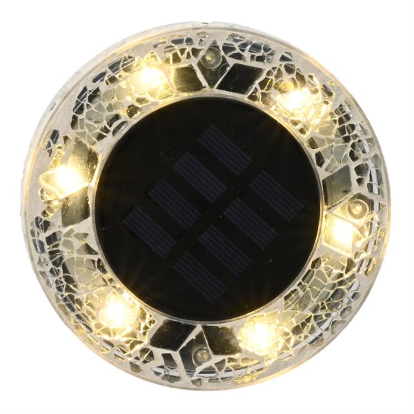 LED Solar Wegleuchte - Bodenleuchte mit Erdspieß - Mosaikoptik - D: 11,5cm - Lichtsensor - grau