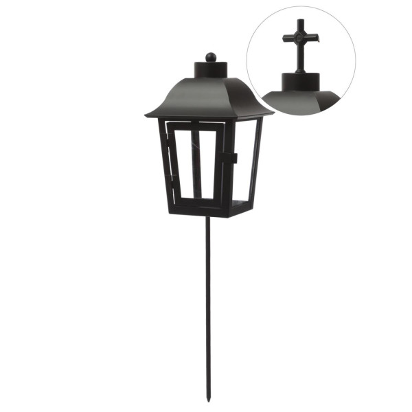Grablaterne/Grablicht - Grablampe mit 2 wechselbaren Spitzen - mit Erdspieß - H: 51cm - schwarz