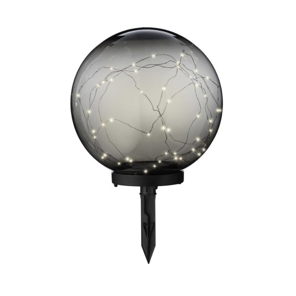 LED Solar Kugellampe - 2in1 - Kunststoff - warmweiße LED Drahtlichterkette - D: 30cm - rauchig grau
