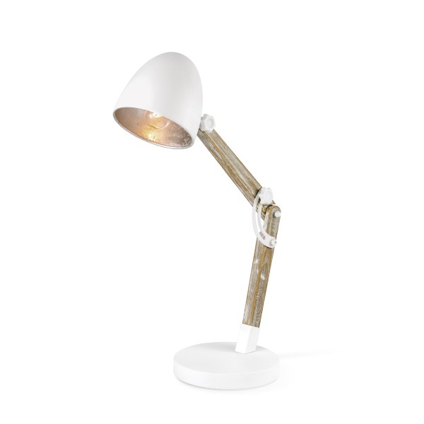 B-Ware Tischlampe PETTO weiß/Holz - 53cm - E14 - skandinavisches Design für den Schreibtisch