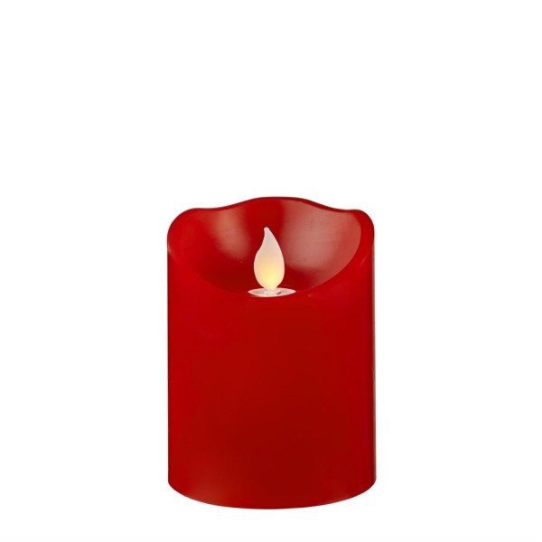 LED Stumpenkerze TWINKLE - bewegte, warmweiße LED Flamme - H: 10cm, D: 7,5cm - Timer - rot