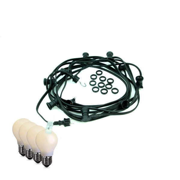 ILLU-Lichterkette BLACKY - 40m - 40xE27 | IP44 | bruchfeste, opale Tropfenlampen warmweiß | SATISFIRE