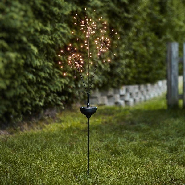 LED Solarstab "Firework" Gartendeko - 90 warmweiße LED in 3 Kugeln - H: 95cm - Dämmerungssensor