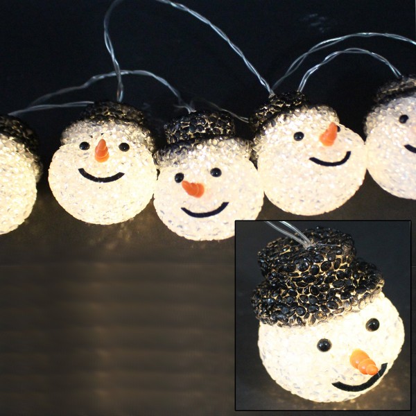 LED Lichterkette Schneemänner - 10 warmweiße LED - L: 0,9m - Batteriebetrieb