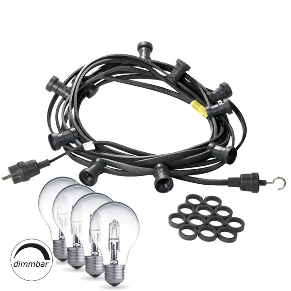 Illu-/Partylichterkette 40m - Außenlichterkette schwarz - Made in Germany - 60 weiße Halogenlampen (