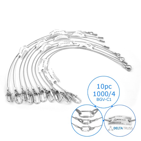 Sicherheitsfangseil 1000x4mm - 10er Set - Safety nach BGV-C1 bis 16kg Safety Stahlseil als Absturzsicherung in der Veranstaltungstechnik - Fallsicherung