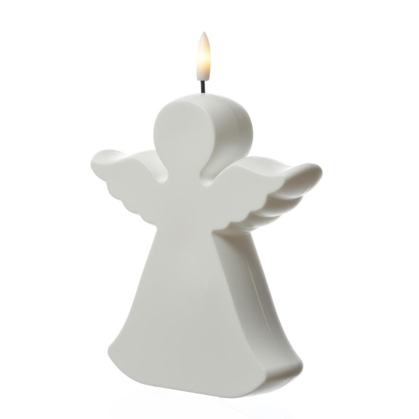 LED Kerze Engel - Gartenfigur - 1 warmweiße LED - H: 18cm - Timer - Batterie - für Außen - weiß