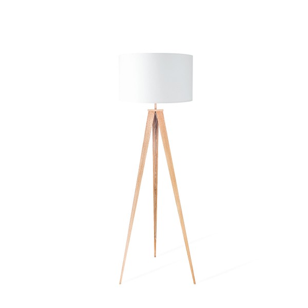 Stehlampe TREE - 160cm - Holzfuß mit weißem 50cm Schirm - E27 Fassung