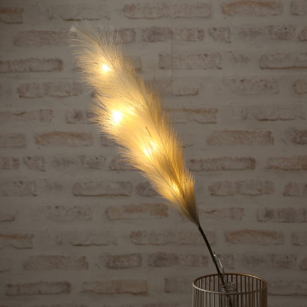 LED Zweig Federbüschel - Pampasgras - 6 warmweiße LED - H: 70cm - Timer - für Innen - weiß