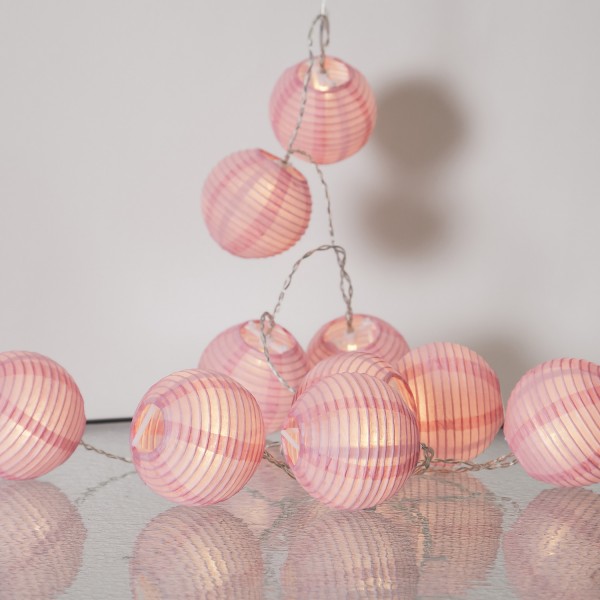 LED Lichterkette "Festival" - 10 rosa Lampions - warmweiße LED - 1,35m - inkl Trafo