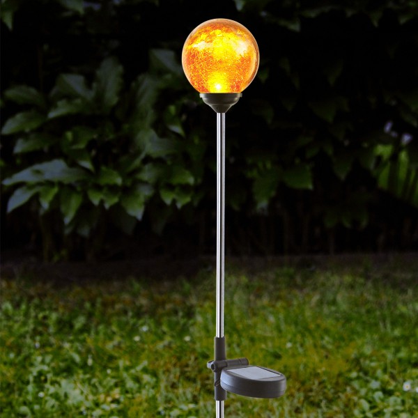 LED Solarstab "Roma"- Edelstahl - amber Glas - amber LED