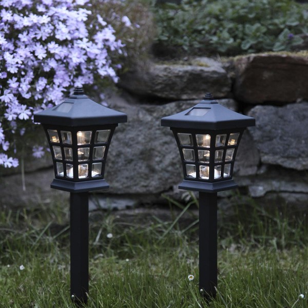 LED Solar Laternenspieß "Nippon" - warmweiße LED H: 33cm - Dämmerungssensor - schwarz - 2er Set