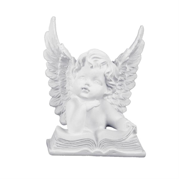 Träumender Engel mit Buch - Gartenfigur - Grabschmuck - 11 x 7 x 13cm - Blick rechts