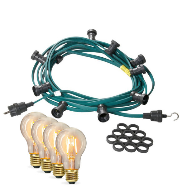 Illu-/Partylichterkette 10m | Außenlichterkette | Made in Germany | 10 x Edison LED Filamentlampen