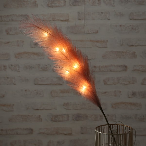 LED Zweig Federbüschel - Pampasgras - 6 warmweiße LED - H: 70cm - Timer - für Innen - rosa