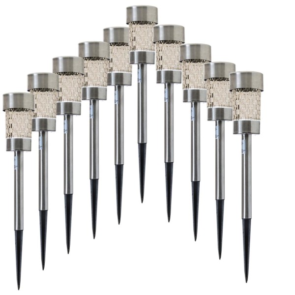 LED Solar Wegleuchten mit Erdspieß - Edelstahl - warmweiße LED - H: 26cm - silber - 10er Set