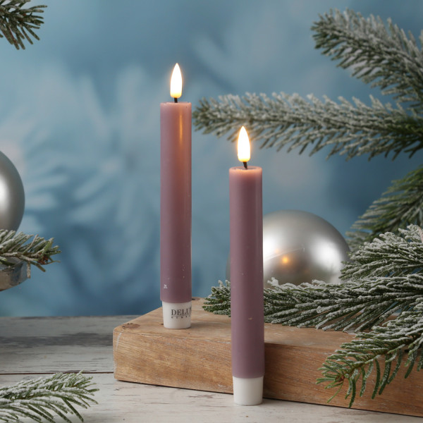 LED Stabkerzen MIA - Echtwachs - realistische 3D Flamme - H: 15cm - Batteriebetrieb - flieder - 2St.