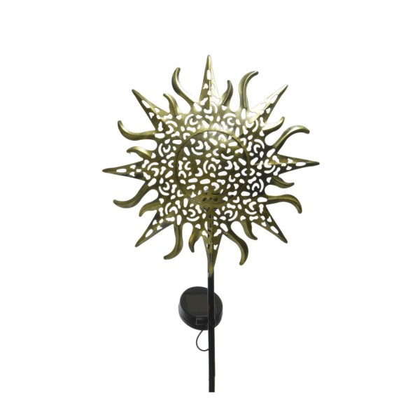 LED Solar Gartenstecker Sonne - warmweiße LED - H: 82cm - Lichtsensor - gold