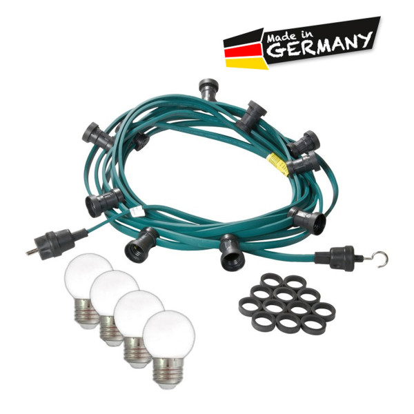 Illu-/Partylichterkette 20m - Außenlichterkette grün - Made in Germany- 30 kaltweiße LED-Kugellampen