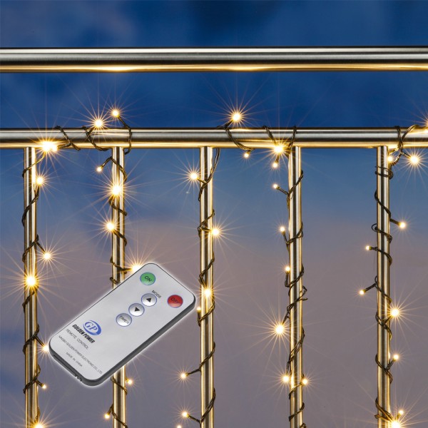 LED Lichterkette - Outdoor - 100 warmweiße LED - L: 9,9m - Timer - 8 Funktionen - Außentrafo