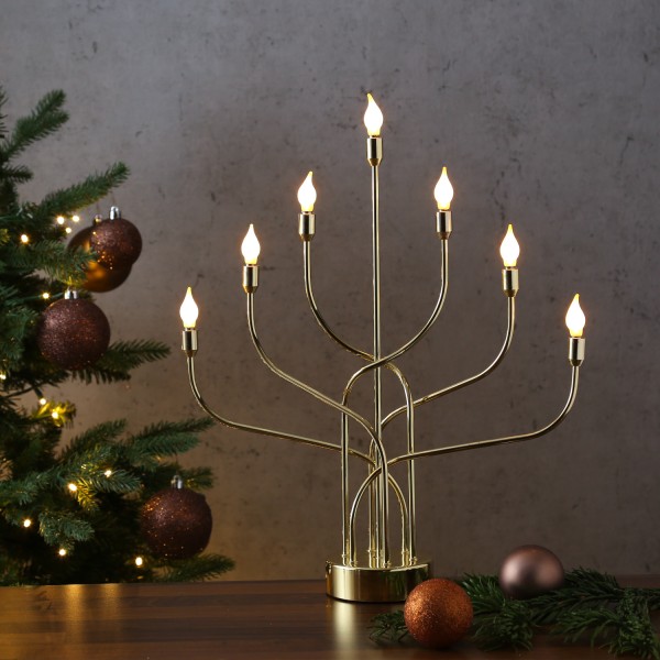 LED Fensterleuchter AURA - 7flammig - warmweiße LED - H: 46cm - Batteriebetrieb - Timer - gold