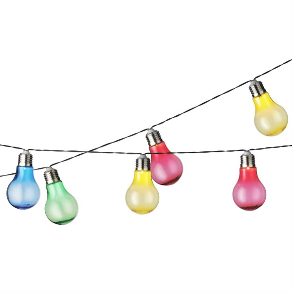 B-Ware LED Solar Lichterkette - 10 warmweiße LED - L: 4,5m - Außen - Lichtsensor - bunte Glühbirnen