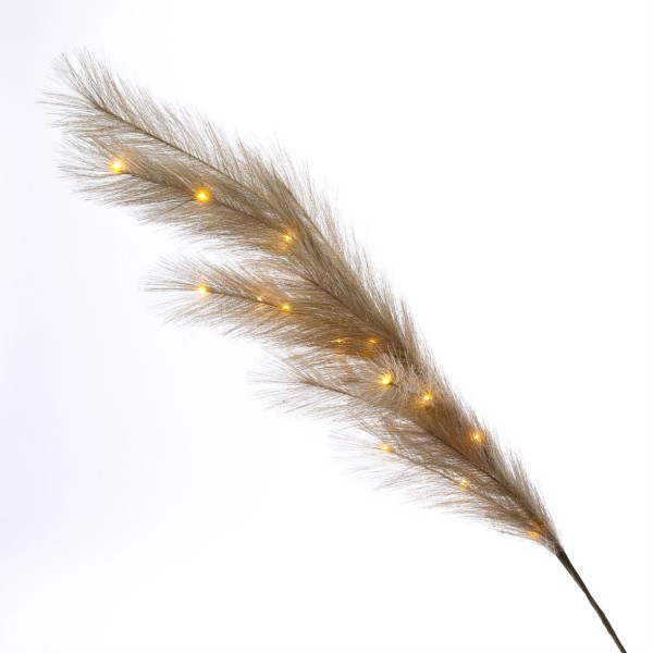 LED Zweig Federbüschel - Pampasgras - 15 warmweiße LED - H: 118cm - Timer - für Innen - khaki