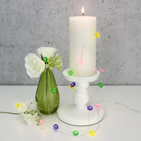 LED Drahtlichterkette Blume - 20 warmweiße LED - L: 1,9m - Batteriebetrieb - mehrfarbig