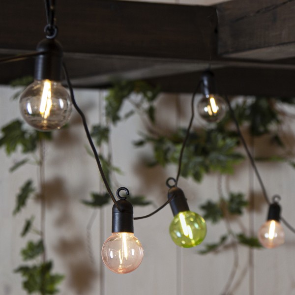 LED Lichterkette Fiesta - 10 warmweiße Filament LED - L: 3,6m - Batteriebetrieb - Timer - outdoor