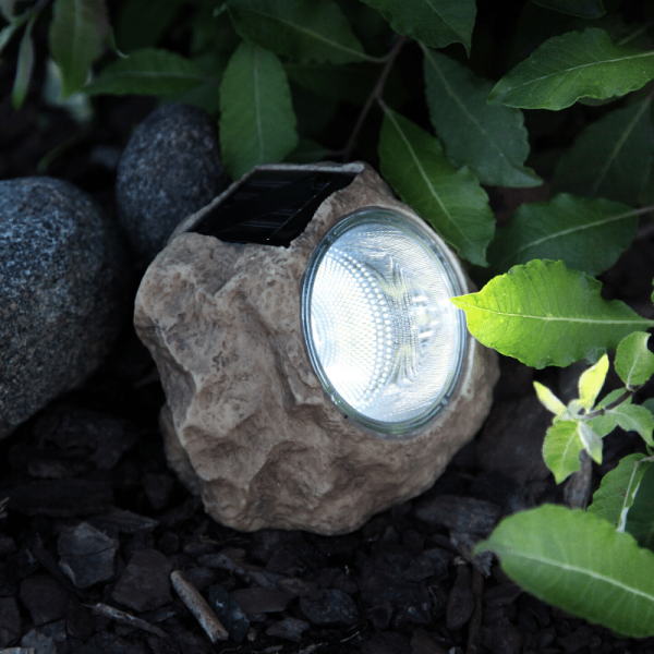 LED Solar Stein "Rocky" - Spot mit kaltweißer LED - Dämmerungssensor - H: 11cm 