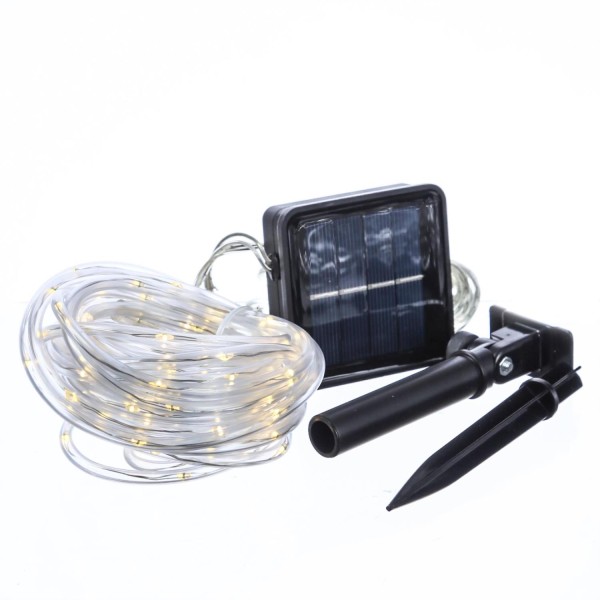 LED Solar Lichterschlauch - 50 warmweiße LED - 8 Funktionen - L: 2,45m - für Außen - transparent