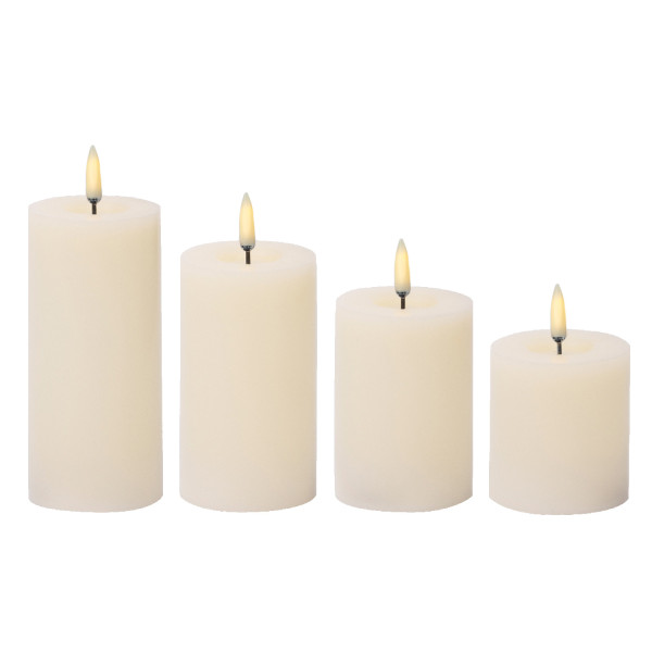 LED Kerzenset LINA - Rustik-Optik - Echtwachs - 4 Größen - D: 7cm - Timer - creme - 4er Set