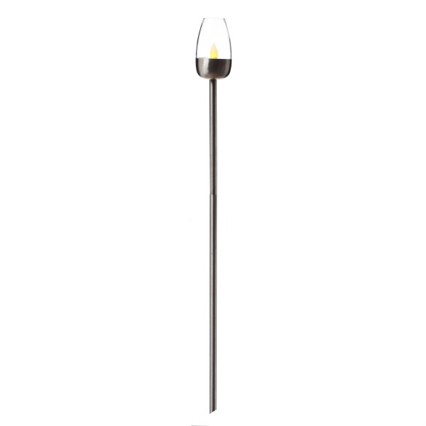 LED Solar Fackel - Gartenfackel - gelb flackernde LED - H: 111cm - Dämmerungssensor - silber - 1 St.