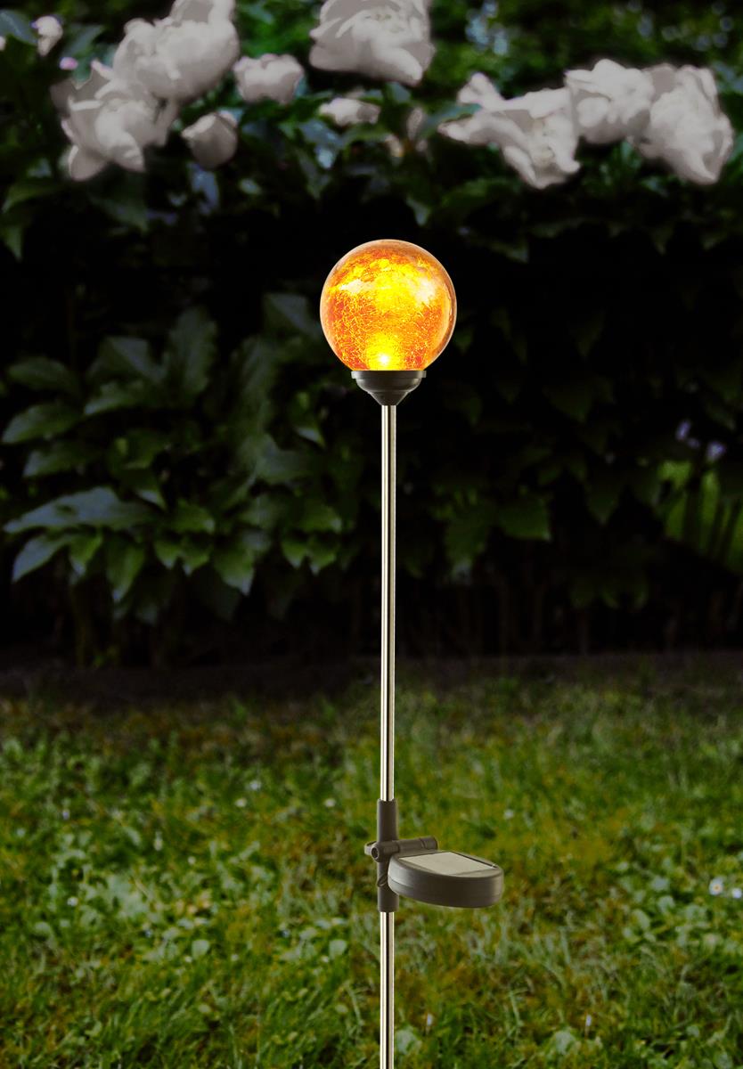 Glaskugel im Kopf Sensor amber LED LED Solarstab "Mond"- schwarz H: 85cm 