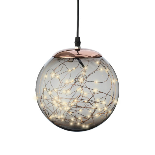 LED Kugel mit Drahtlichterkette - hängend - 300 bernsteinfarbene LED - D: 40cm - f.Außen - rauchgrau