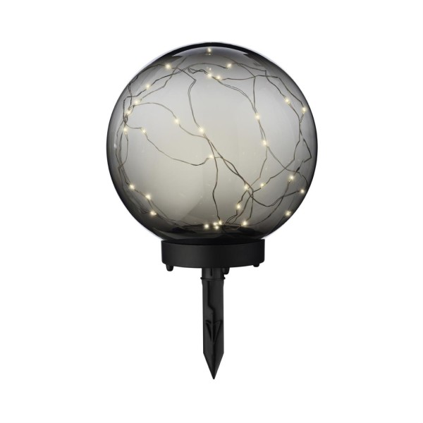 LED Solar Kugellampe - 2in1 - Kunststoff - warmweiße LED Drahtlichterkette - D: 20cm - rauchig grau