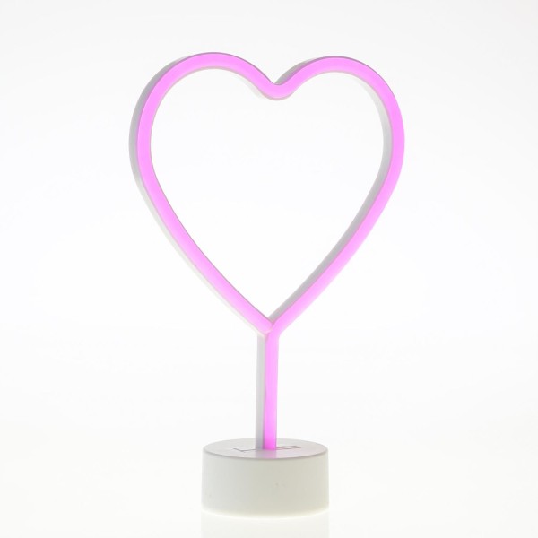 LED NEON Figur HERZ - Neonlicht - H: 30cm - Batterie oder USB Betrieb - stehend - pink