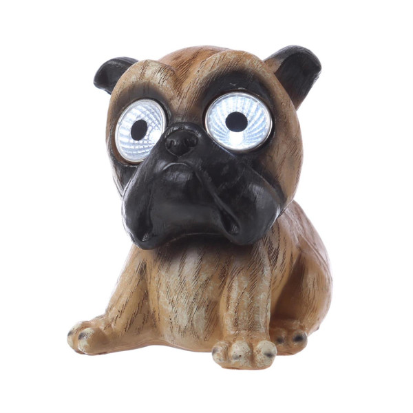LED Solar Hund KIRA - Gartenfigur - 2 kaltweiße LED - Dämmerungssensor - H: 11cm - braun, schwarz